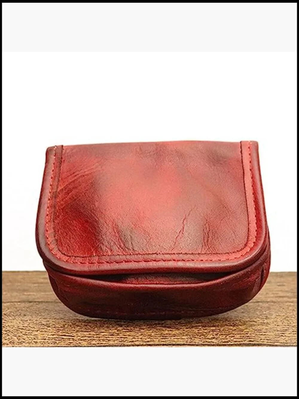 Men's Leather Coin Purse Bifold Wallet Push Button Closure Change Pouch